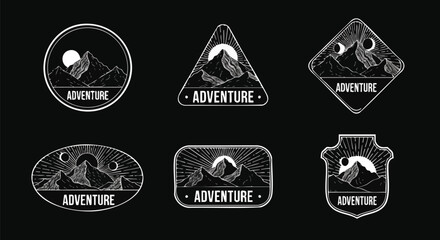 Vintage Adventure Mountain Badges and Emblems Set for Outdoor Lifestyle and Travel Brands.