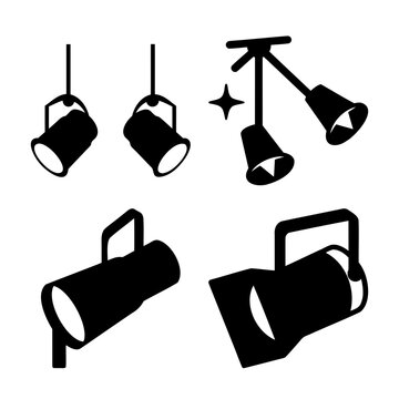 Essential black silhouette collection of professional stage, theatre, and studio lighting fixtures
