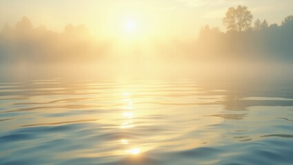 Fototapeta premium Reflejos de luz dorada en la tranquila superficie de un lago