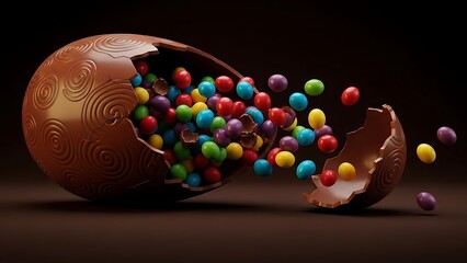 Chocolate Easter egg filled with candy chocolate egg Happy Easter