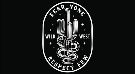 Fototapeta premium Wild West Vibes: Snake and Cactus Emblem with Empowering Motto.