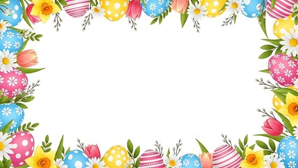 Colorful Easter eggs and flowers border frame colorful eggs Happy Easter