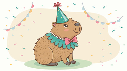 Obraz premium Adorable capybara in festive party hat and bow tie celebrating