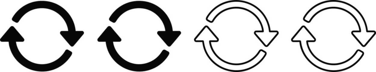 Obraz premium Circular refresh arrows icon set representing reload update sync rotation cycle process symbols minimal vector illustration