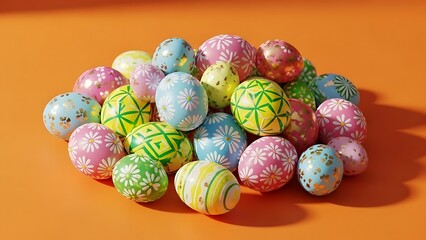 Colorful Easter eggs on orange background colorful eggs Happy Easter