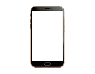 Sleek smartphone with a blank white screen, isolated on a black background