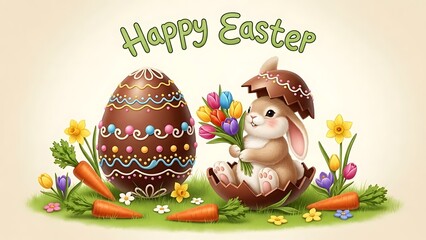 Easter bunny and decorated chocolate egg decorated egg Happy Easter