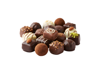 Assorted Belgian pralines. Chocolate truffles set against a white backdrop