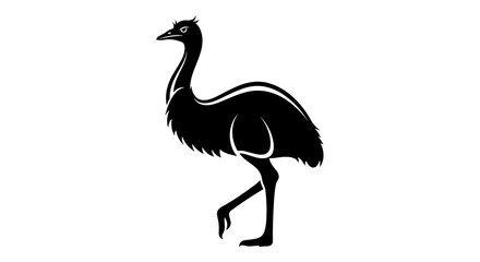 Fototapeta premium Emu Silhouette Striking Black and White Bird Illustration.