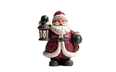 Santa figurine holding lantern captured in bright studio lighting for festive holiday decoration concepts isolated on transparent background PNG