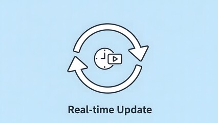 Real-time update icon with rotating arrows and clock