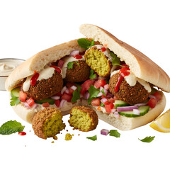 Falafel wrapped in pita bread on a white background

