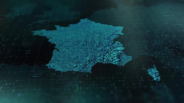 France digital map animation stock footage. Showing innovation in tech, technology AI sector.