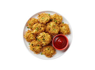 Crispy Noodlesmaggie Pakora, or pakoda, is a favorite street food from Indo-Chinese cuisine, typically served with ketchup.


