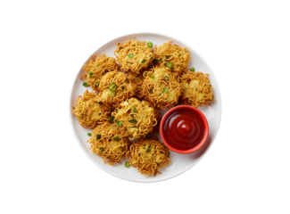 Crispy Noodlesmaggie Pakora, or pakoda, is a favorite street food from Indo-Chinese cuisine, typically served with ketchup.

