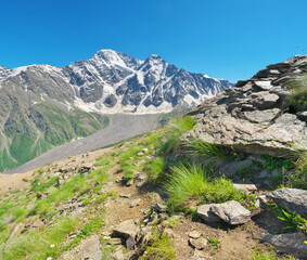 Mountains peaks and hills of Cheget mount. Nature landscape at day.