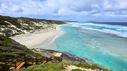 Obraz premium Scenic view of Eleven Mile Beach coastline, Western Australia