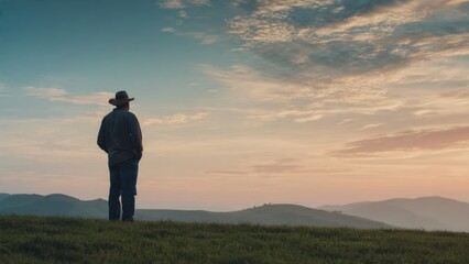 Lone Cowboy Gazing at Distant Landscape