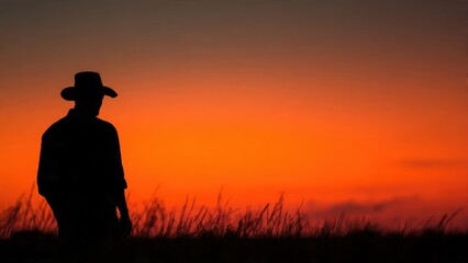 Lone Cowboy Silhouette at Sunset