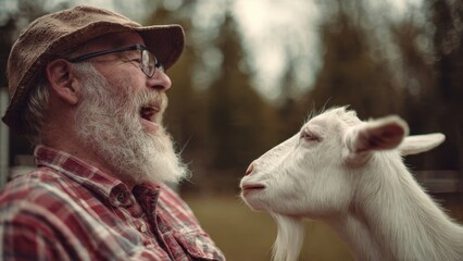 Man and Goat Face to Face