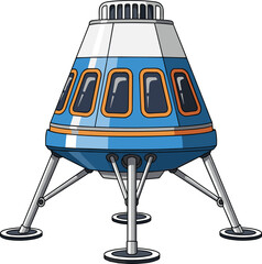 Futuristic lunar lander capsule illustration for moon exploration space mission science technology isolated detailed cartoon vector design artwork concept style © astroDev