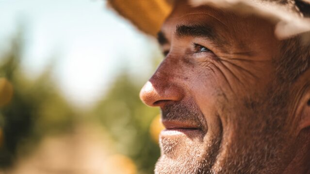 Thoughtful Farmer in Field Looking Ahead