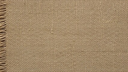 Rustic burlap fabric texture with fringed edge, a natural woven material with a coarse, earthy feel, perfect for crafting and rustic decor.