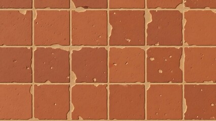 Rustic terracotta square tiles with textured grout, creating a warm and earthy wall or floor surface.