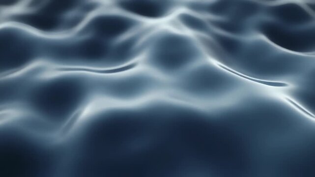 Abstract dark blue background featuring a smooth liquid motion with soft flowing silk waves and a wavy satin texture pattern design