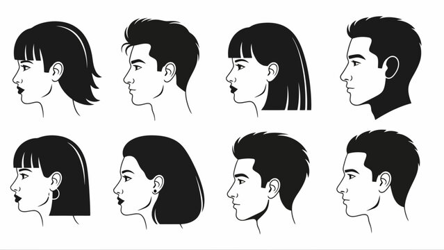 Collection of diverse male and female profile illustrations showcasing various hairstyles and facial features.