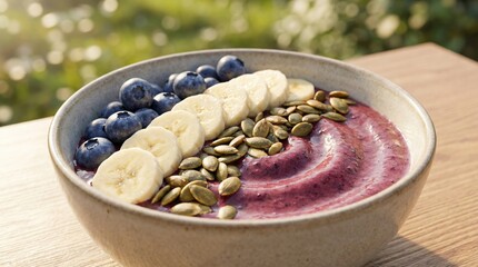 Healthy Acai Berry Smoothie Bowl with Banana and Seeds