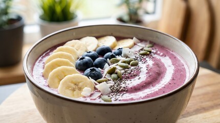 Nutritious Berry Smoothie Bowl with Banana and Blueberry Toppings
