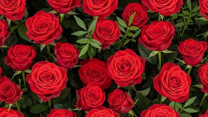 Natural fresh red roses flowers pattern wallpaper. top view, Red rose flower wall background.