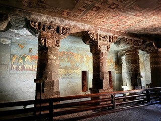 Ajanta Caves Cave 1 and Cave 2, iconic Buddhist rock-cut temples and wall paintings in India
