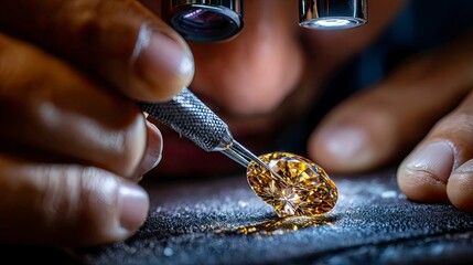 Artisan Carefully Setting Tiny Diamond with Micro Tools in Workshop