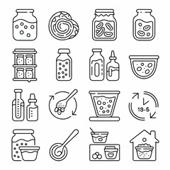 Fermented Foods & Probiotics Icon Set &ndash; Minimal Line Jar Illustrations