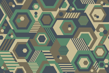 seamless camouflage pattern with geometric hexagonal elements
