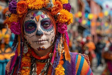 Brightly Colored Participant Dressed in Marigold for Festival Celebration