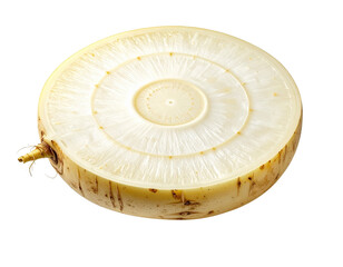 Turnip Cut in Half Showing Interior Flesh and Core, Top View, Isolated on Transparent Background