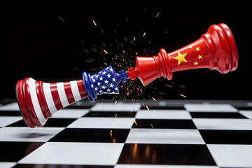 Trade war concept of united states versus china on chessboard for president day and national holidays