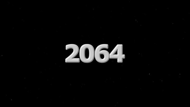 2064 greeting text with particles and sparks on the black night sky with colorful fireworks on the background, beautiful typography magic design.4k video black background