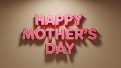 Fototapeta premium Happy mother's day greeting card with pink letters on beige background