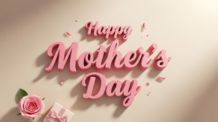 Happy mother's day greeting with beautiful pink roses and decorative text