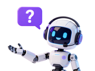 [Transparent Background PNG]Friendly AI Robot with Headset and Question Mark