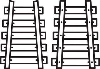 Obraz premium Railway Track Outline Icons for Train Transportation and Railroad Infrastructure, Simple Line Art Path Symbols