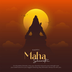 Happy Maha Shivratri Post and Greetings. Hindu Festival Maha Shivratri Banner and Background with Text and Lord Shiva Vector Illustration
