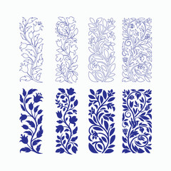 Floral ornamental vertical border set with decorative botanical patterns.