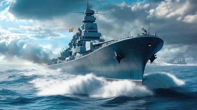 Footage A large battleship sailing through calm waters