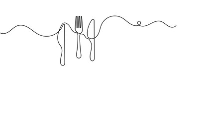 Knife and fork continuous line drawing minimalist silhouette for restaurant menu vector design