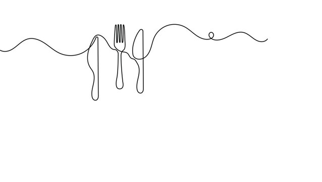 Knife and fork continuous line drawing minimalist silhouette for restaurant menu vector design - Powered by Adobe